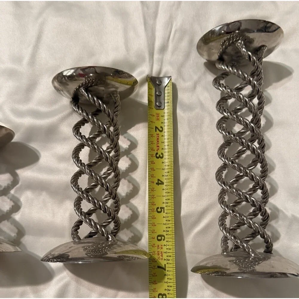 Lot of 3 Vintage Twisted Wire Spring Taper Candlestick Holder MCM